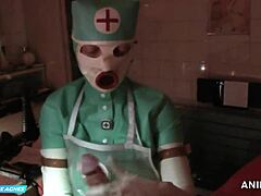 护士杰德·格林 (Jade Green) 戴着口罩手套,在服中给病人进行交和口交